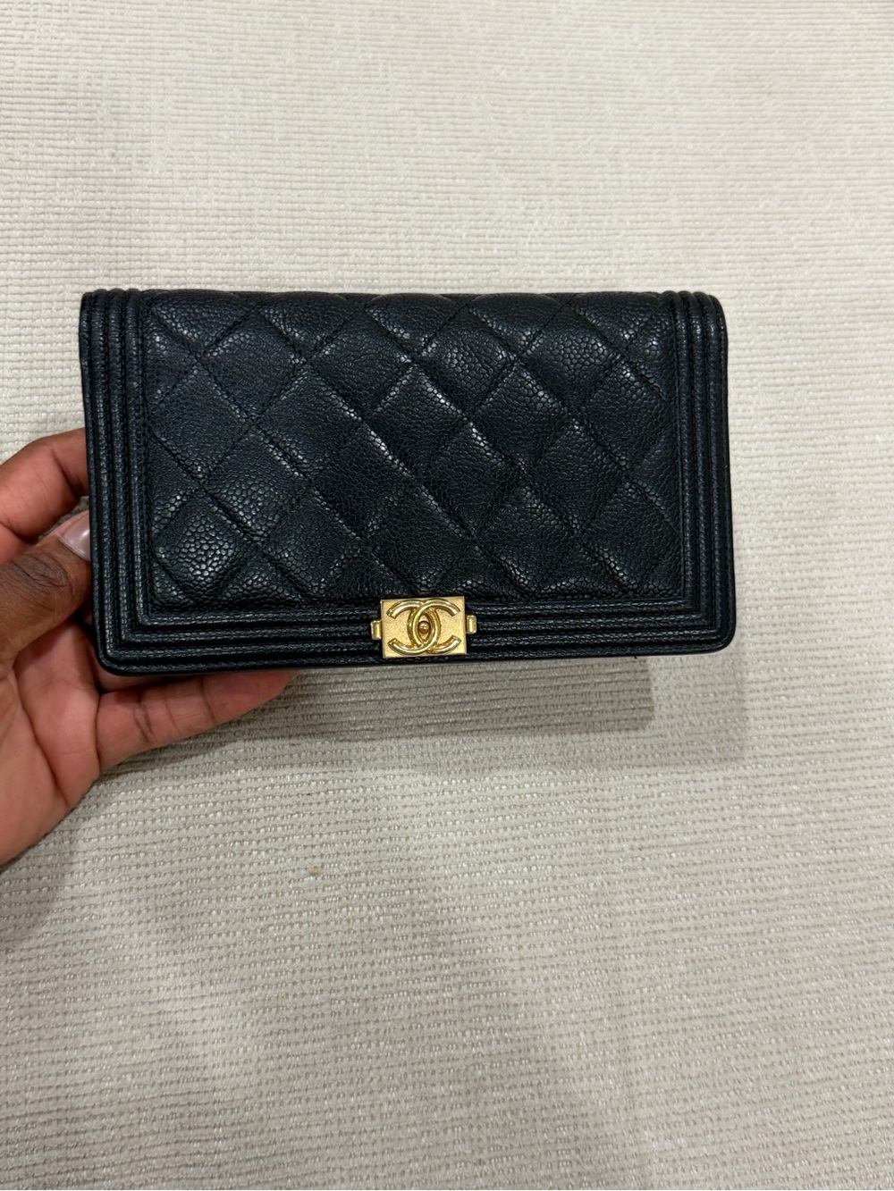CHANEL Black Quilted Boy WOC with Gold CC Lock